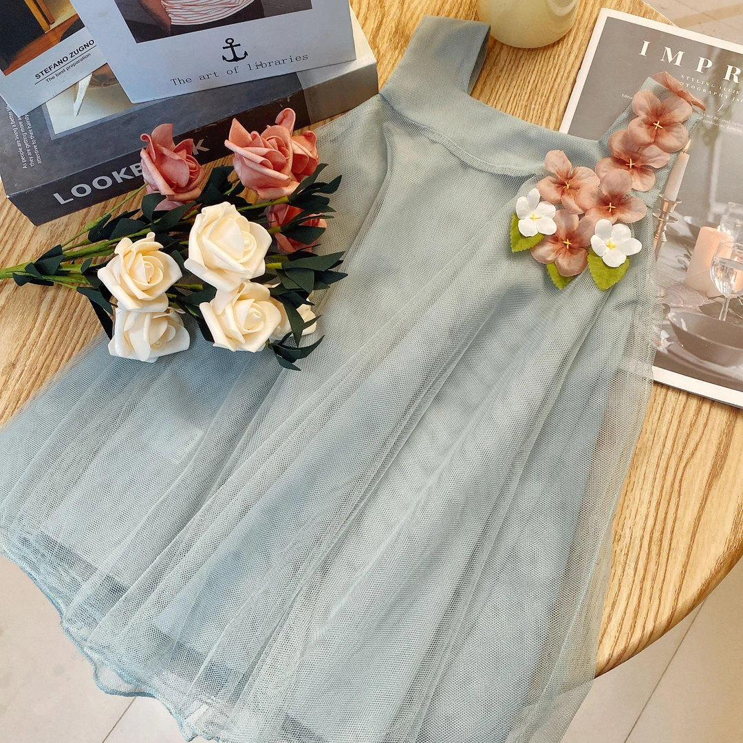 M夏季女童网纱新款浅色小仙女时尚背心连衣裙8095