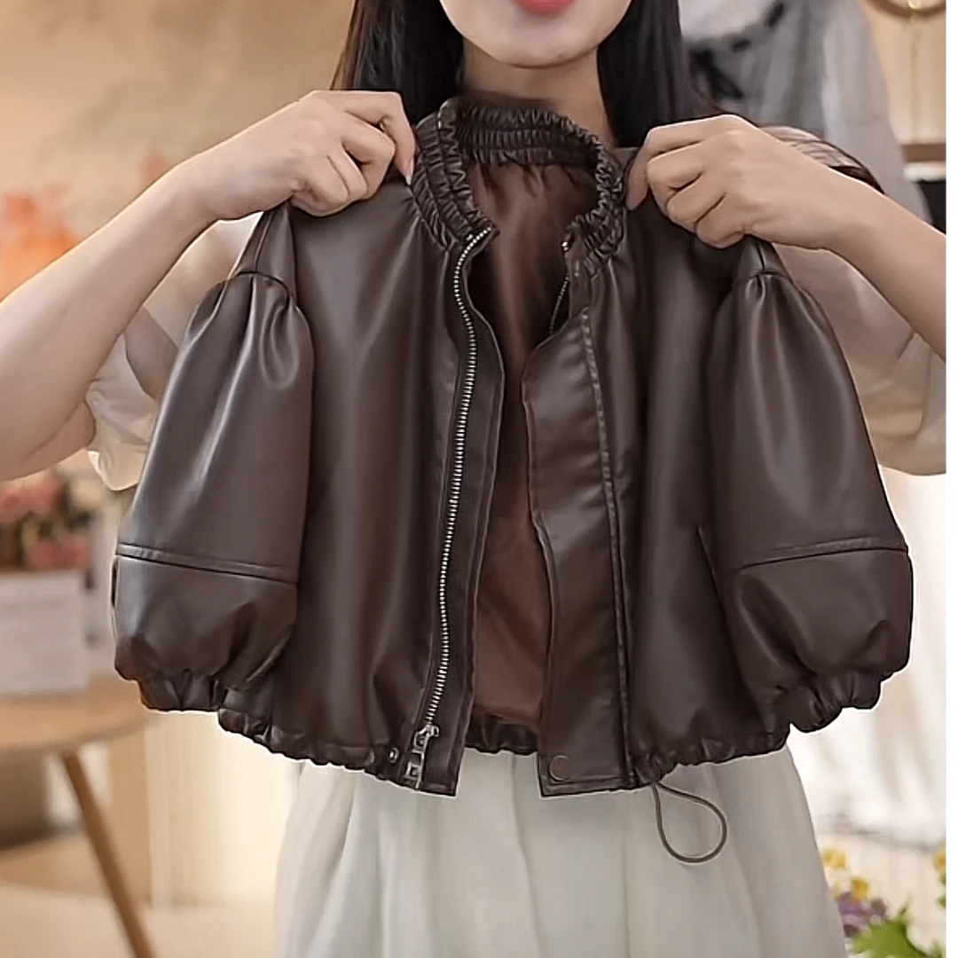 M女童春帅气萌娃度假穿搭简约时尚百搭外套纯色皮衣7112