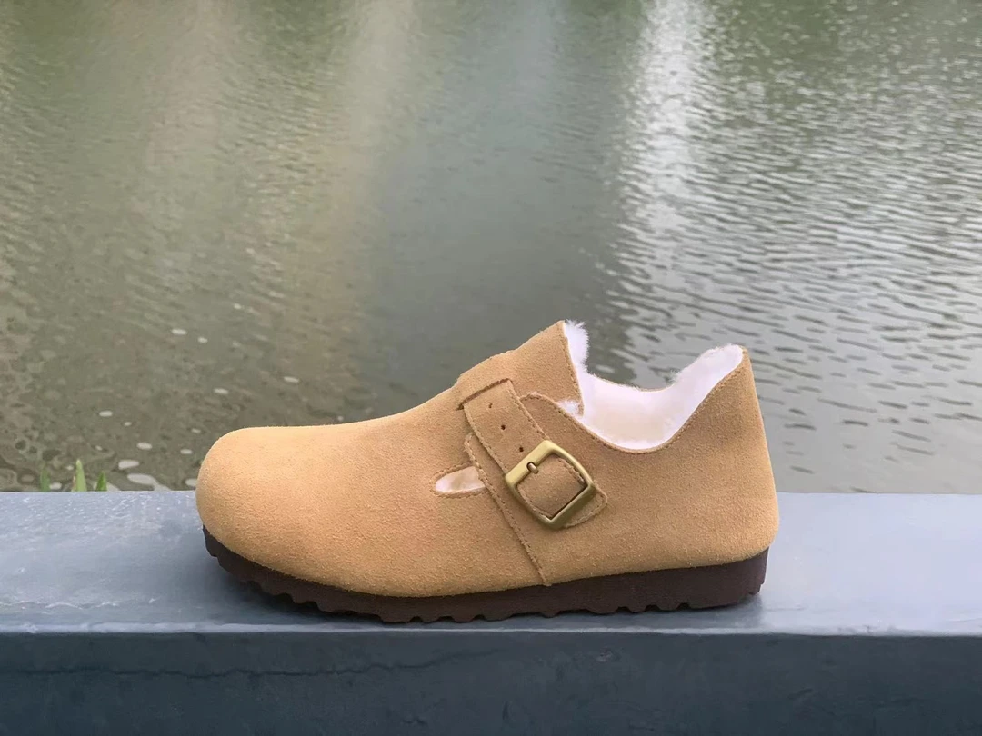 BK勃肯鞋女款加厚皮毛一体防滑耐磨平底勃肯鞋软底