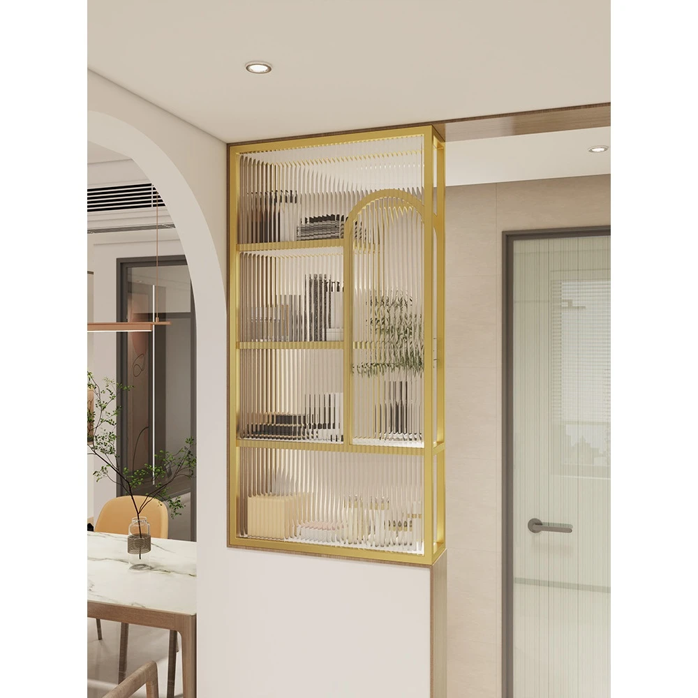 长虹玻璃半墙隔断不锈钢客厅玄关鞋柜上铁艺金属卫生间洗漱台屏风