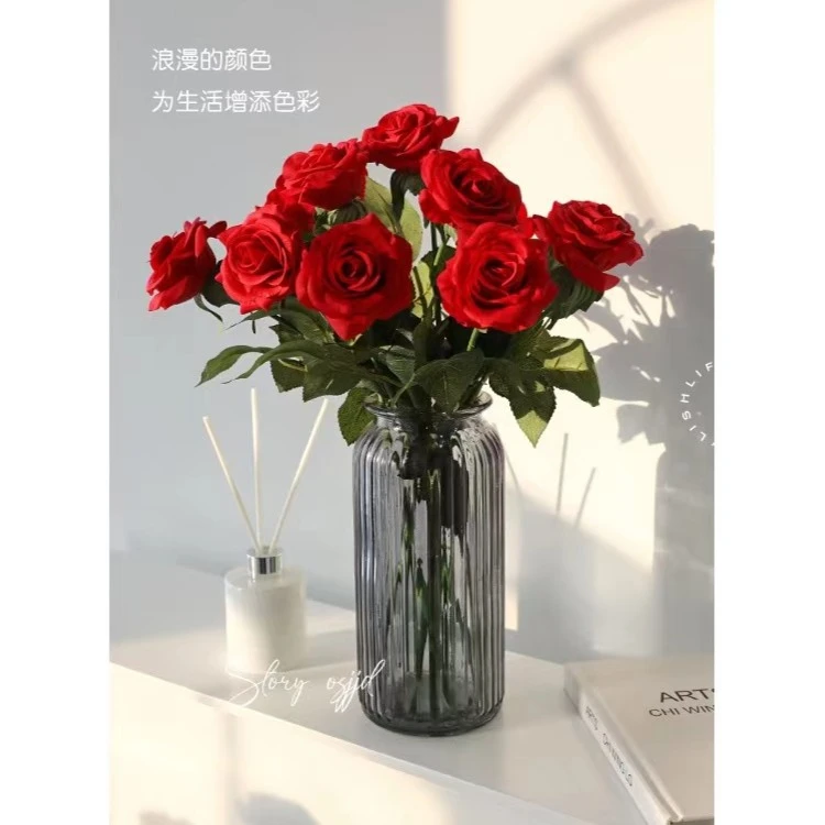 红玫瑰手感保湿 单支红玫瑰 餐桌花新家乔迁送礼可用