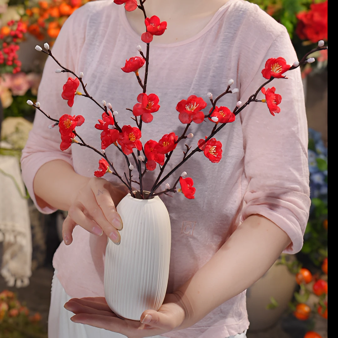 腊梅仿真花 红色喜庆摆件装饰客厅玄关摆件