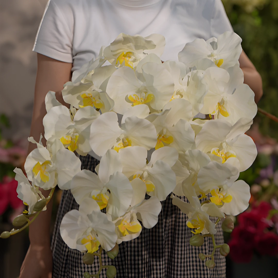 蝴蝶兰白色仿真花  绢布假花 清仓