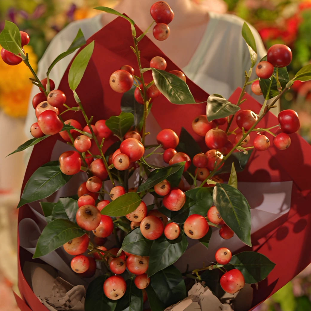 海棠果 小苹果 红色渐变 手感重工苹果 仿真花