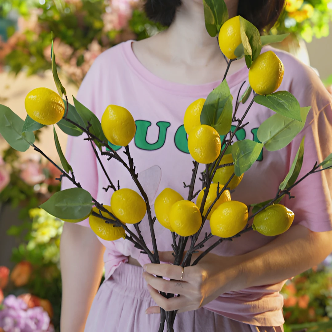 柠檬果 仿真 5果高支 假花