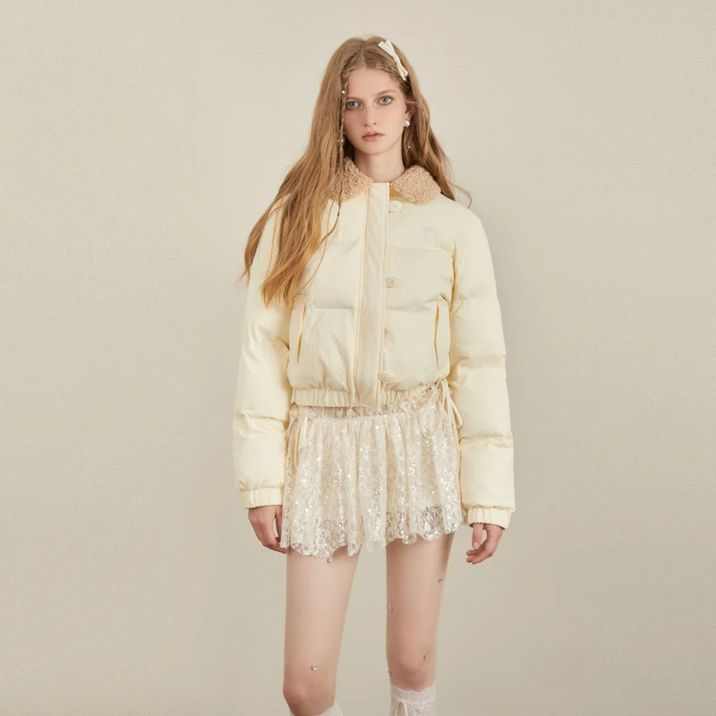 AYF 毛领短款美高质感棉服 冬季新款美式复古休闲慵懒短款棉服女