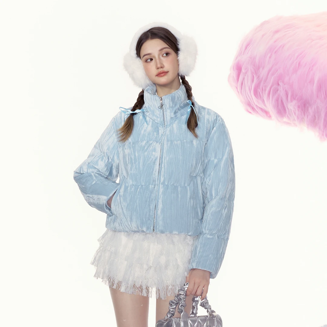 AYF “人鱼之歌” 轻薄保暖宽松珍珠丝绒高领短款羽绒服
