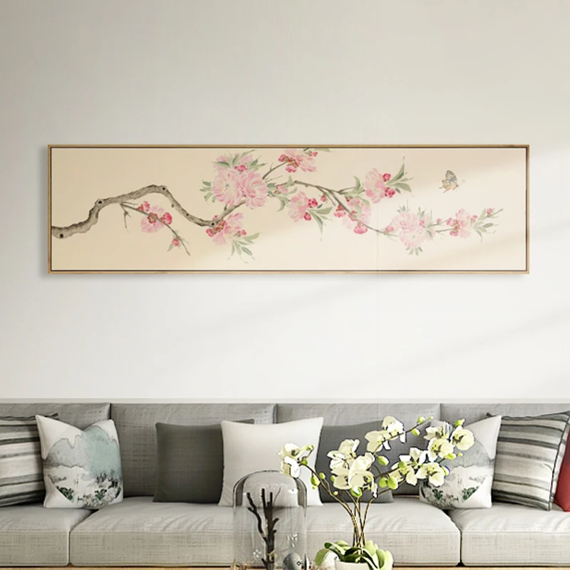 现代蝶恋海棠花装饰画中式客厅沙发背景墙挂画卧室床头画花鸟壁画