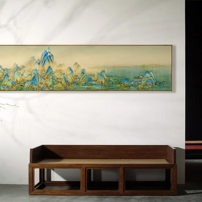 千里江山图横幅装饰画客厅沙发背景墙挂画茶室书房山水风景画