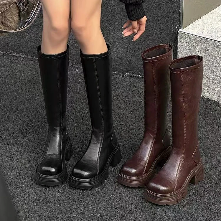 【欧梦熙】时尚长靴女膝高筒骑士靴厚底增高显瘦靴子1286-1