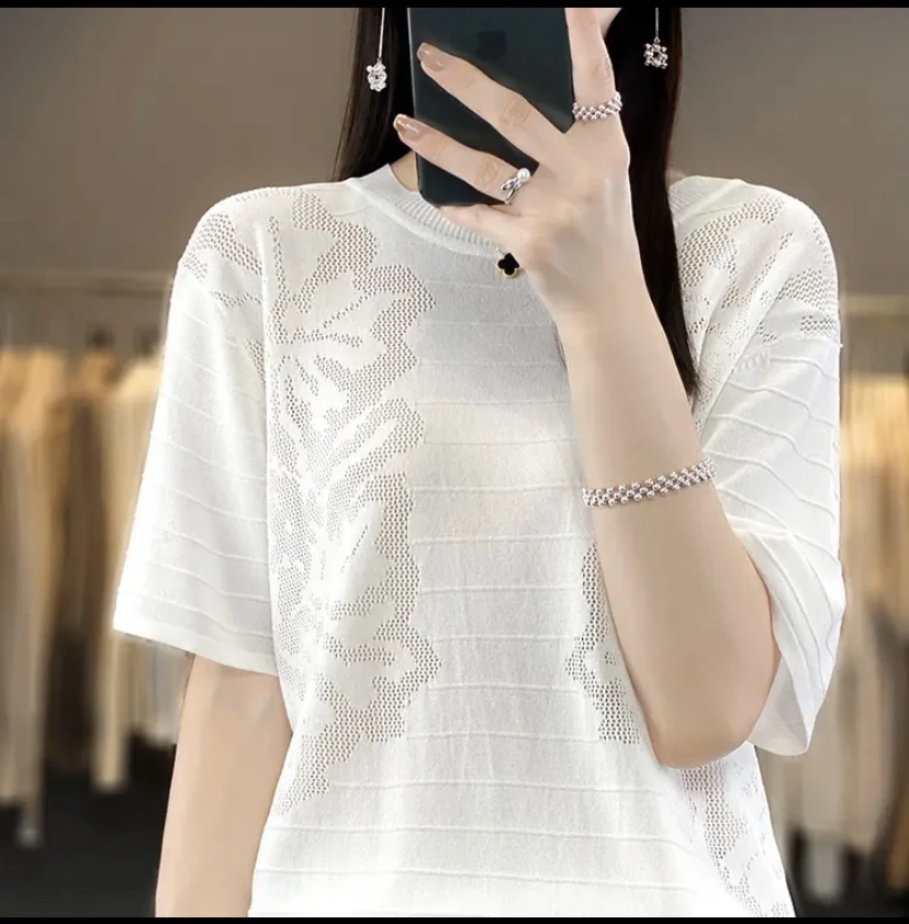 342女夏款镂空短袖 针织圆领背心 -XC