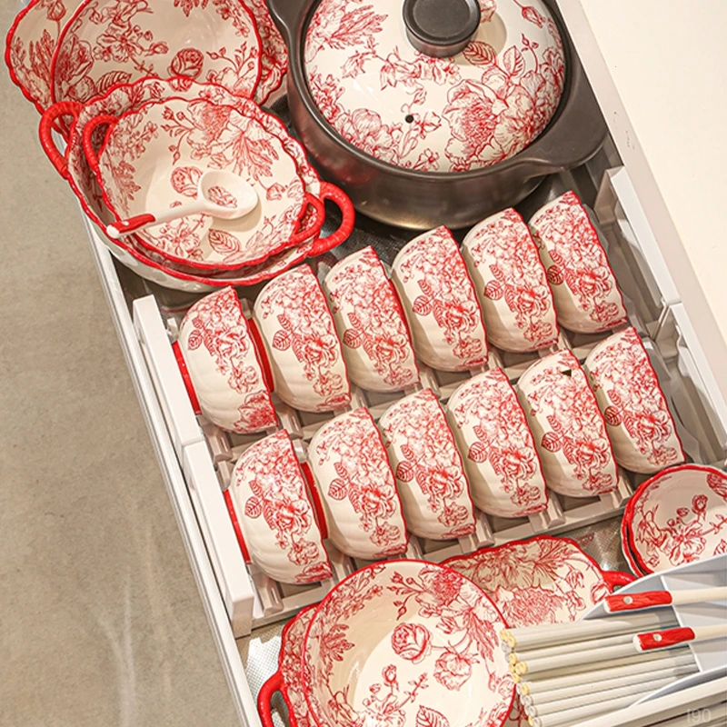 复古花园碗盘餐具全套乔迁之喜喜庆家用碗新婚礼物高级感碗盘组合