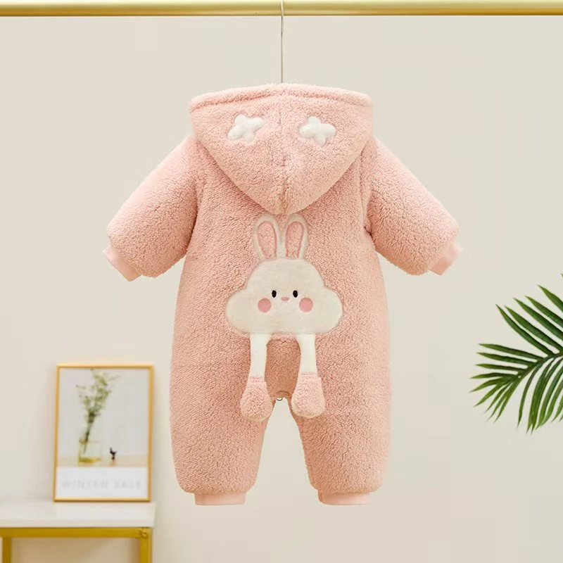 婴儿连体衣服秋冬季加绒加厚男女宝宝棉衣幼儿棉服哈衣外出服防风