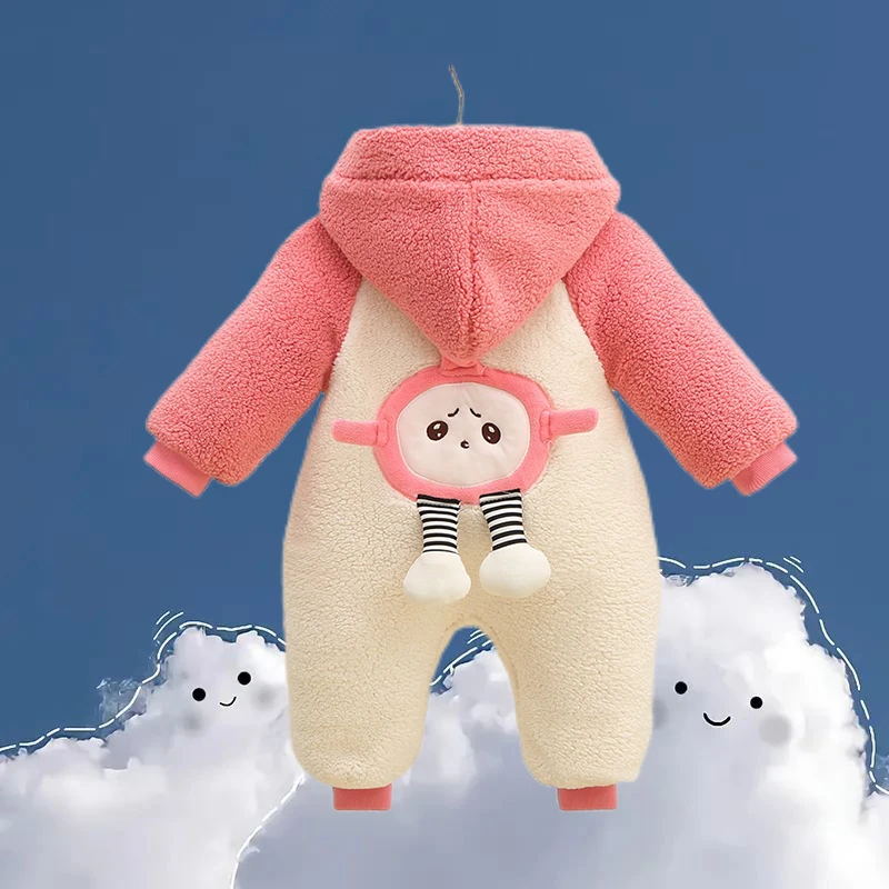 婴儿连体衣加绒厚款秋冬季新生儿衣服满月棉衣百天一岁棉服连帽萌