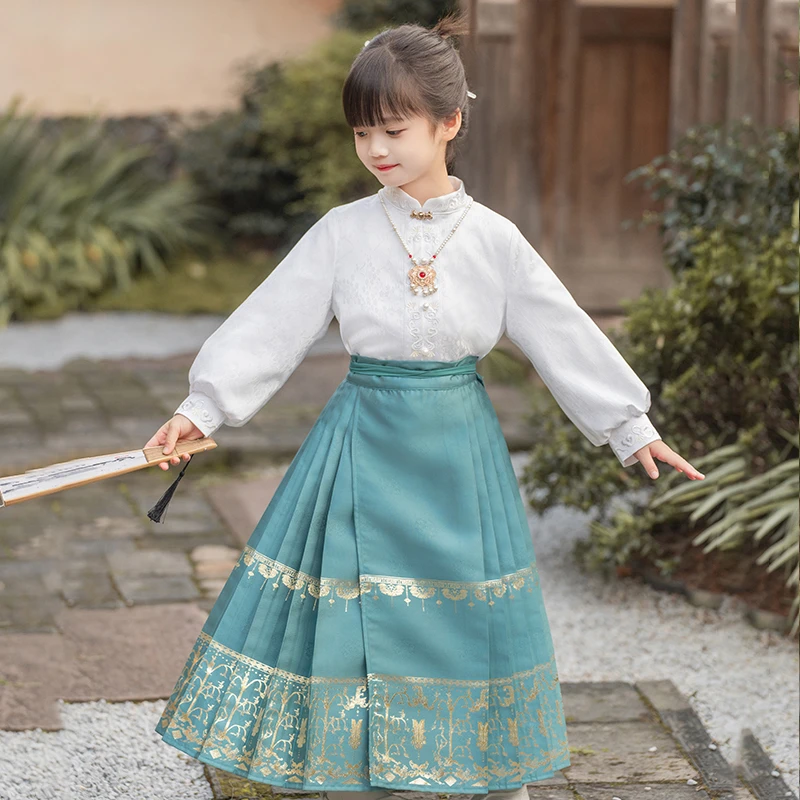 西子问马面裙【若沐-扶桑】秋季新款女童汉服亲子儿童织金马面裙