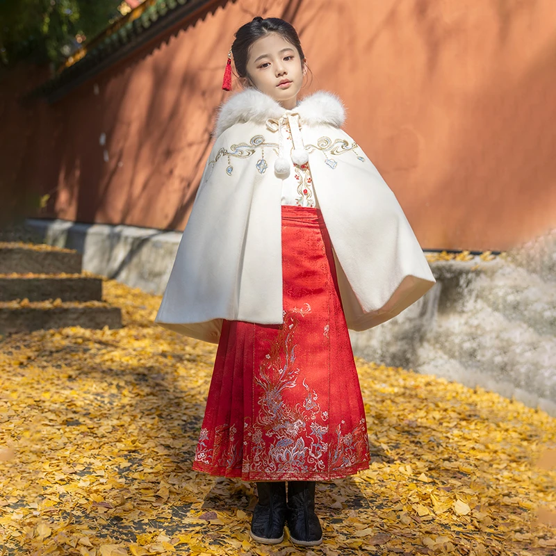 西子问马面裙【拂羽】冬季新款中国风女童汉服古风儿童织金马面裙子