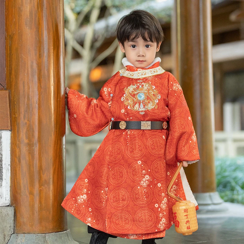 男童汉服【金鳞】国风冬季明制拜年服套装宝宝喜庆周岁礼服