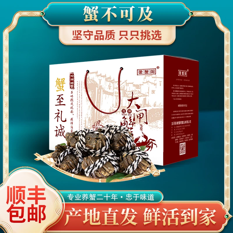 徽蟹阁【活蟹】五河沱湖大闸蟹螃蟹现货鲜活公母搭配8只礼盒装顺丰