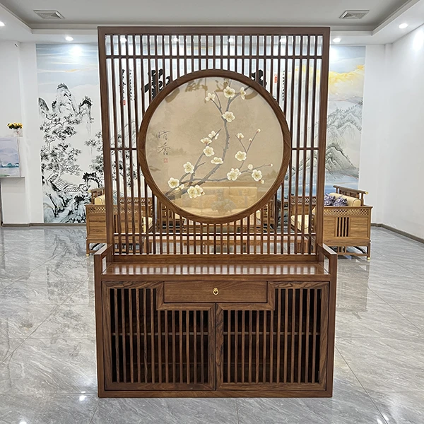 新中式木质屏风客厅实木隔断柜简约现代入户玄关柜家用遮挡置物架