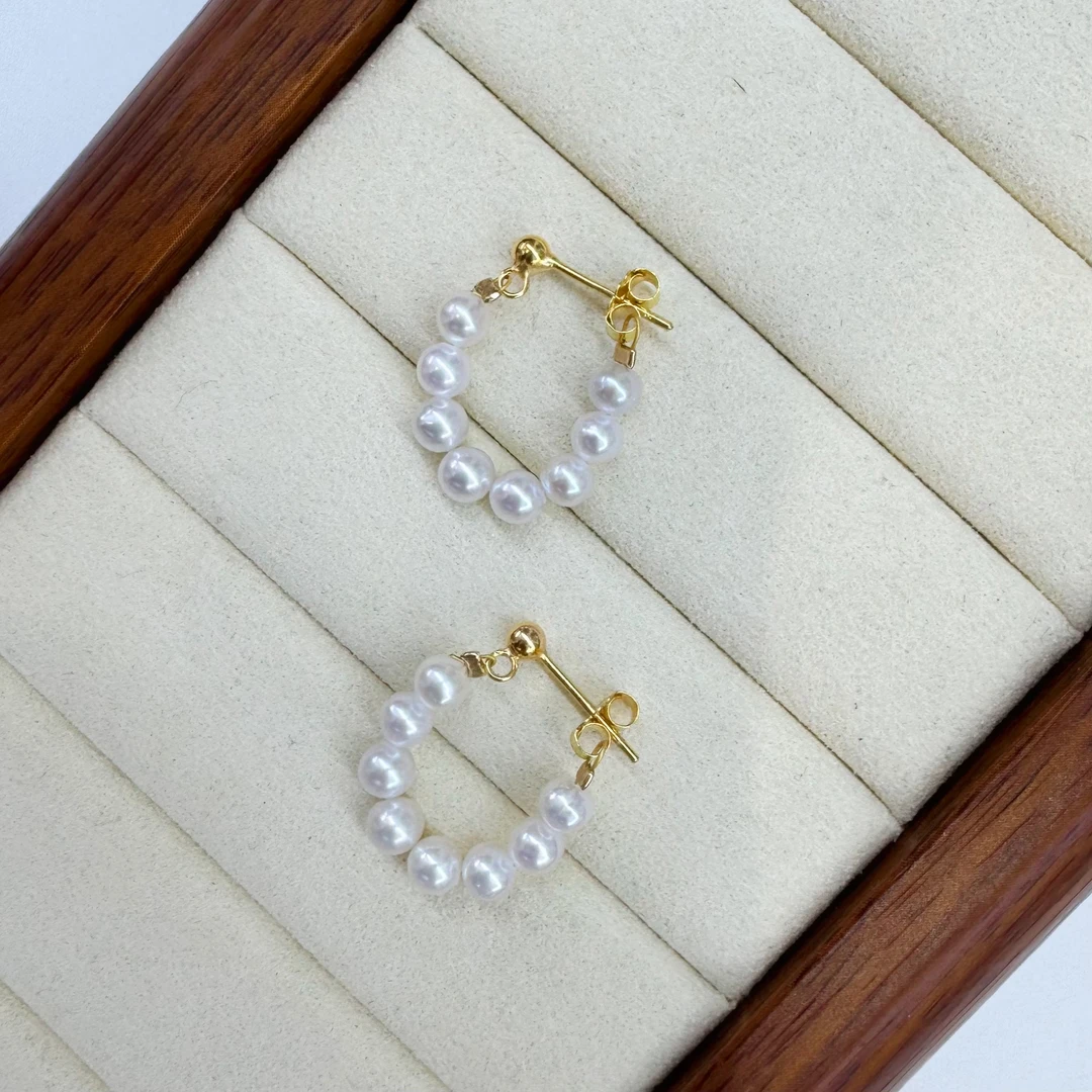 【田田推荐】淡水珍珠多珠耳钉S925银 (十六颗珍珠 赠胸针）DE0133-1