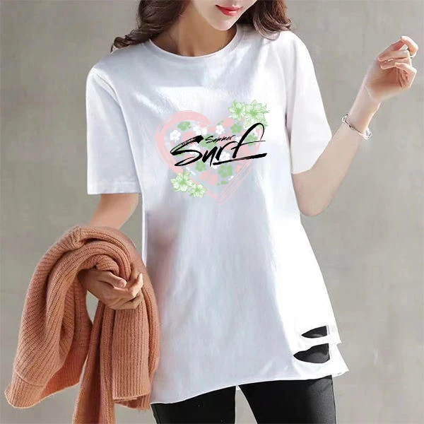 2023新款纯棉上衣中长款韩版宽松大码休闲减龄短袖t恤女时尚百搭