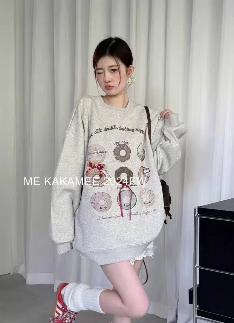 大版女款加绒加厚甜甜圈宽松卫衣银狐绒T恤时尚半拉链设计032