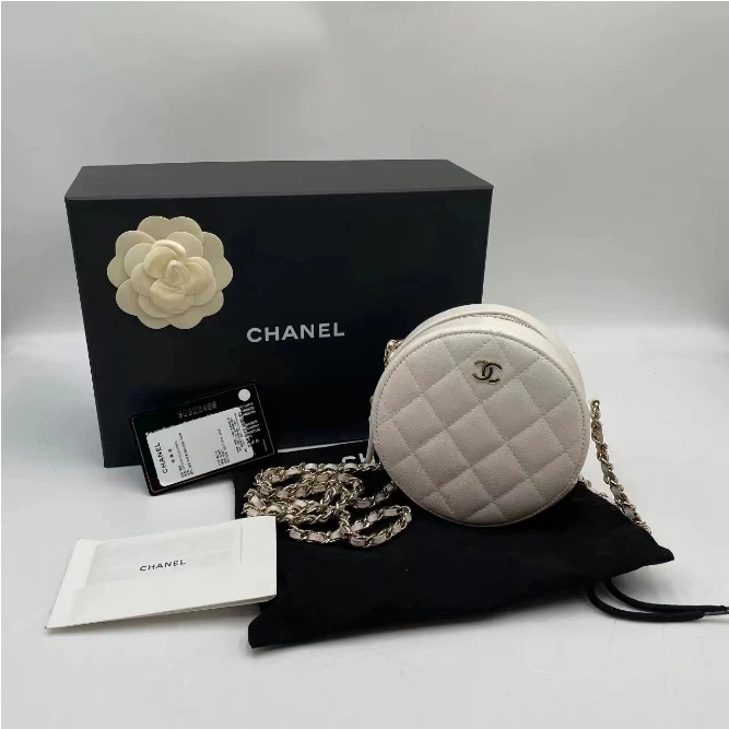 95新 Chanel/香奈儿 范大范小圆饼荔枝牛白色/7473 2393