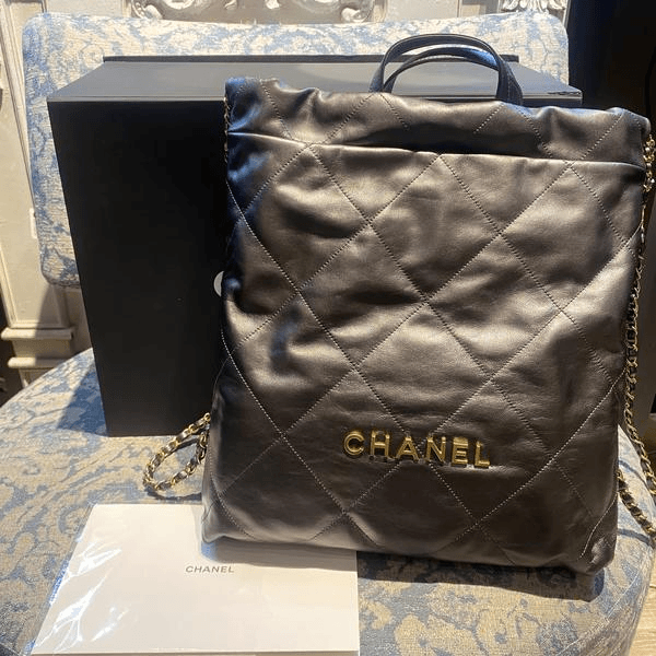 99新 Chanel/香奈儿 22bag系列金属灰双肩背包/7688 8914