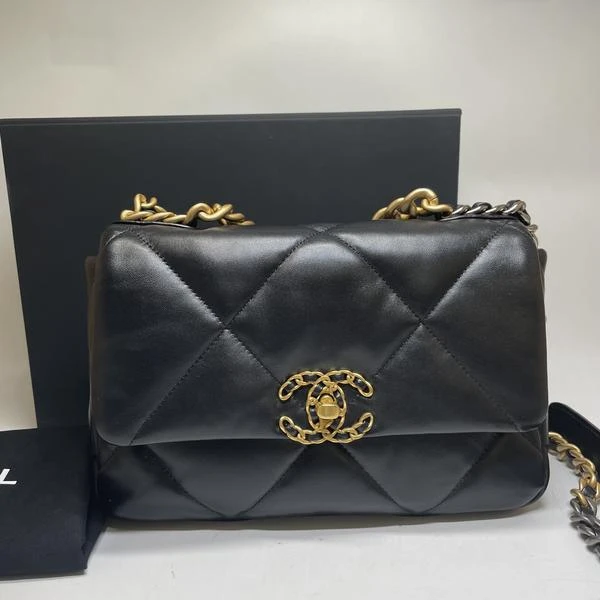 99新 Chanel/香奈儿 范大范19bag小号黑金斜挎包/3016 9932