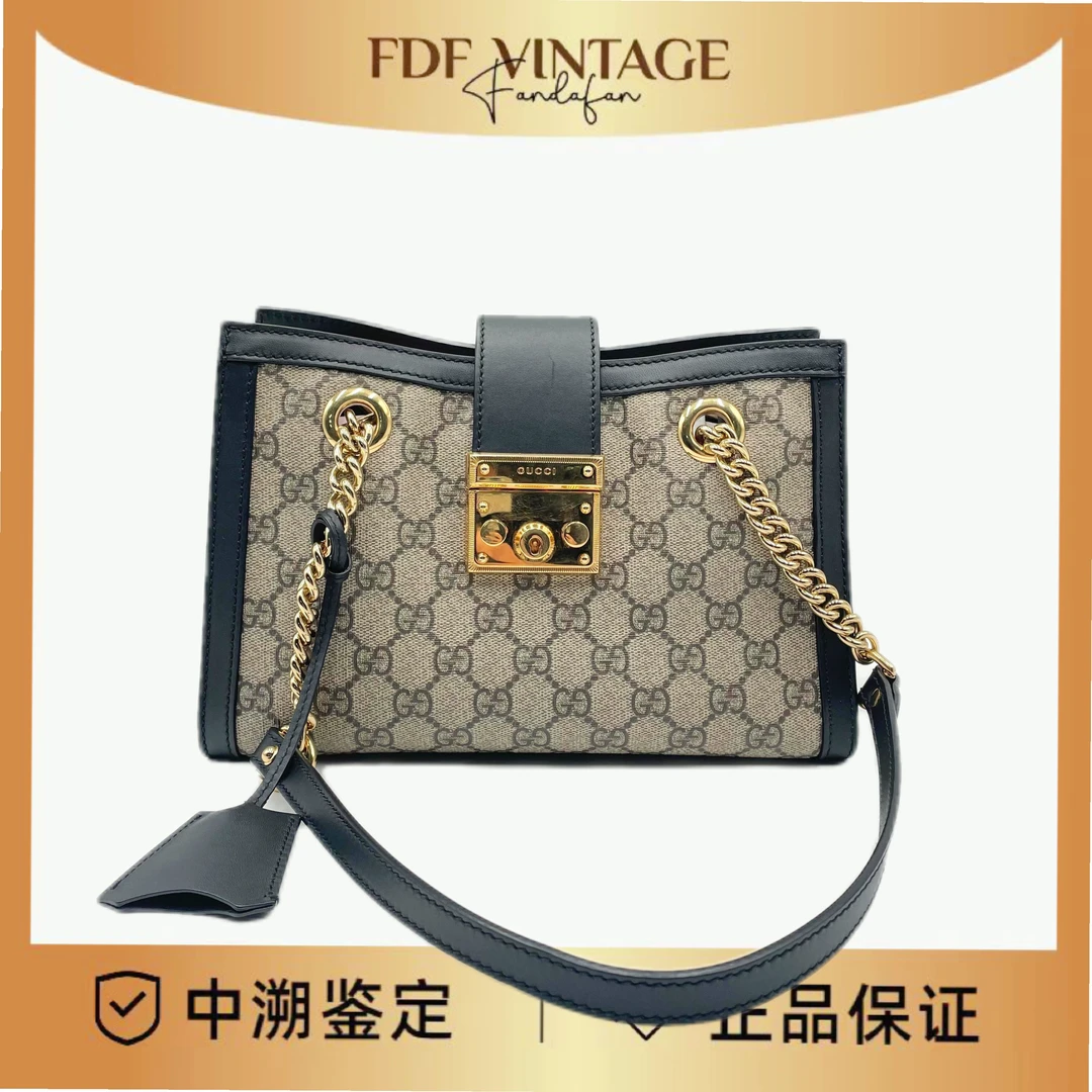 95新 GUCCI/古驰 范大范古驰padlock小号黑拼包老花/8145 9947