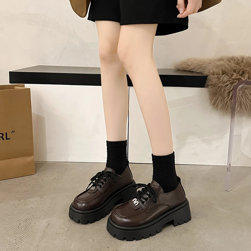大国潮黑色厚底英伦风小皮鞋女款春秋季乐福鞋2024新款鞋百搭爆款