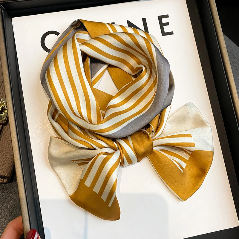 韩版春秋新款条纹小丝巾女装饰发带时尚长条绑包护颈围巾飘带领巾