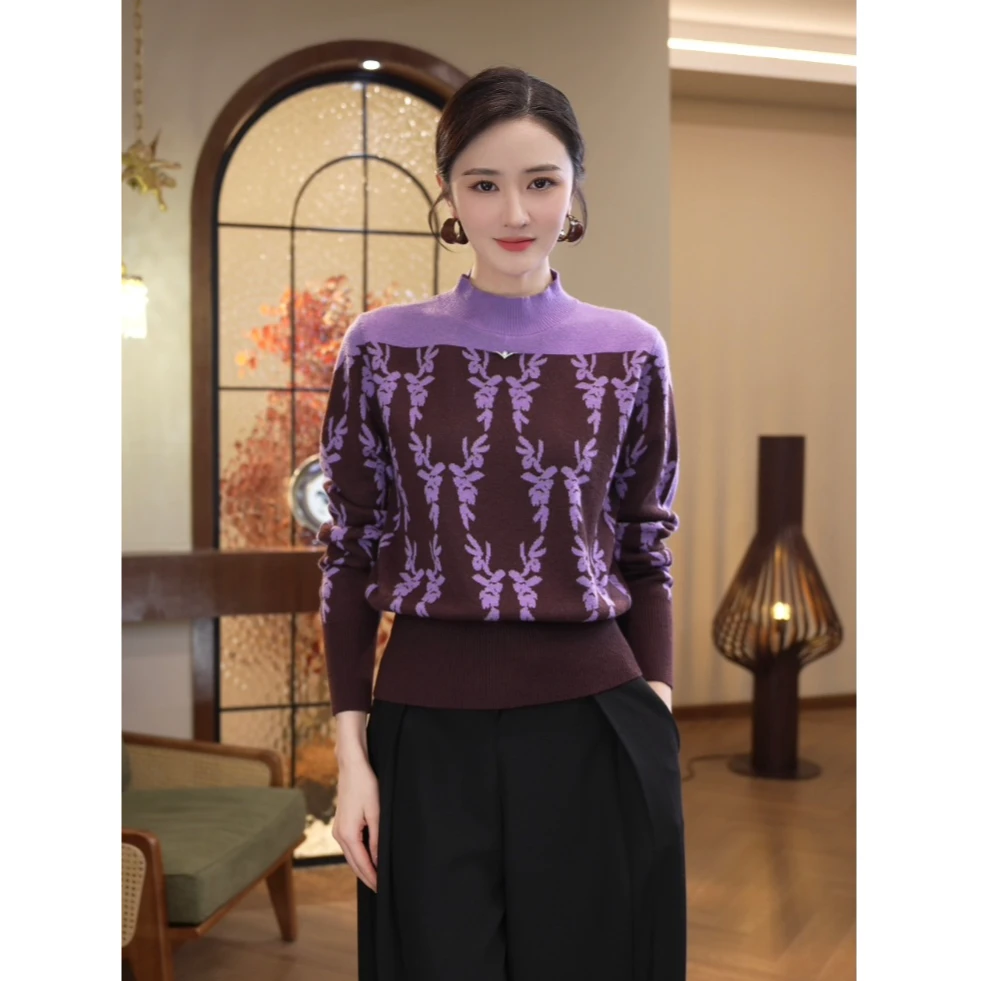 唐熹现货2025春季款女装【H24-Q236】宽松设计含绵羊毛小众打底毛衣