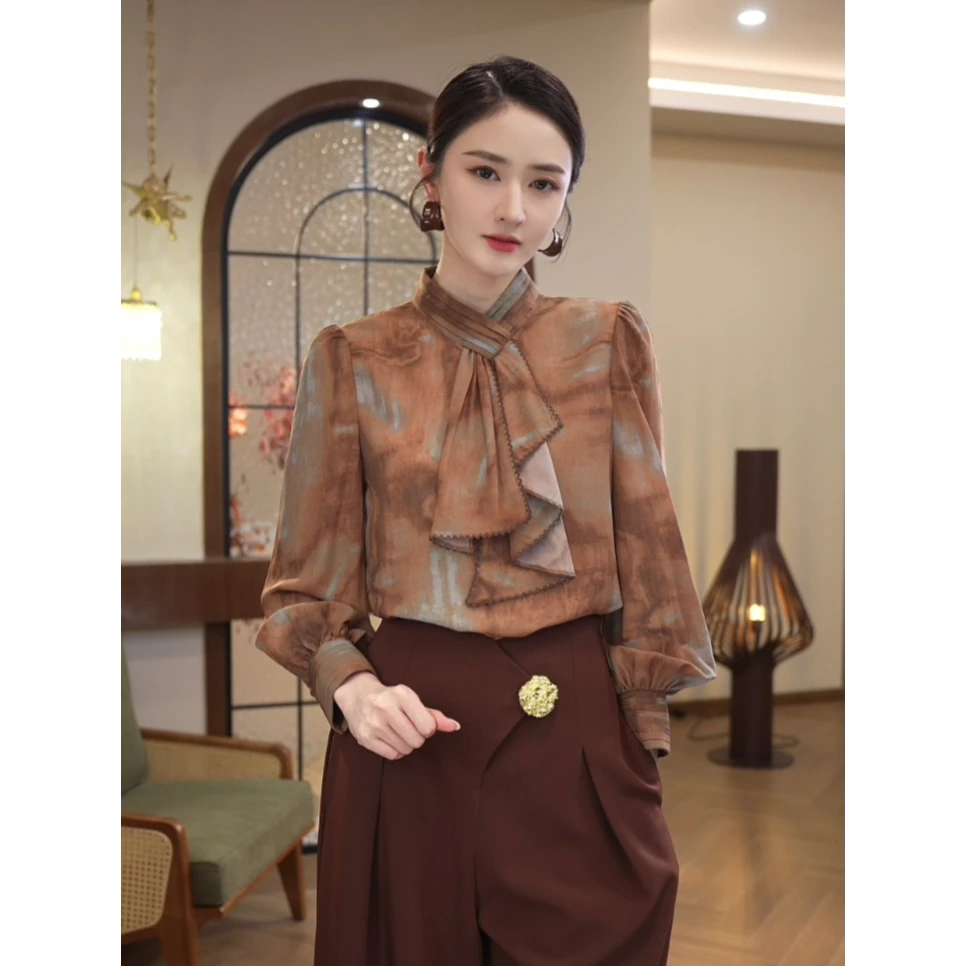 唐熹2025年秋季新款【DD-6255】时尚高级沙漠晕染棕色套头长袖上衣