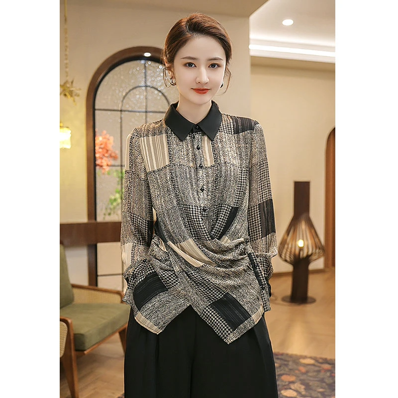 唐熹现货2025秋季新款【2891】高级感小众设计师重工格纹轻奢上衣女