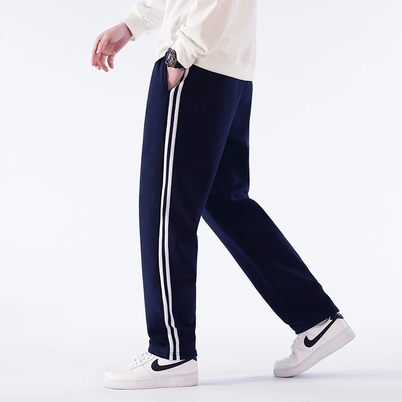 二条杠纯棉校服裤子男女初中高中小学生藏青色松紧腰直筒全国通用