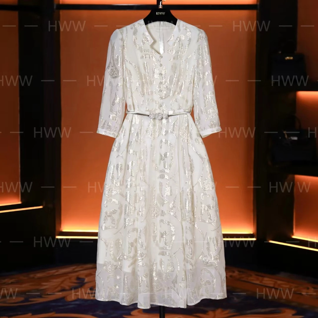 HWW轻奢设计师女士气质显瘦夏季优雅时尚大气收腰连衣裙HZ8011