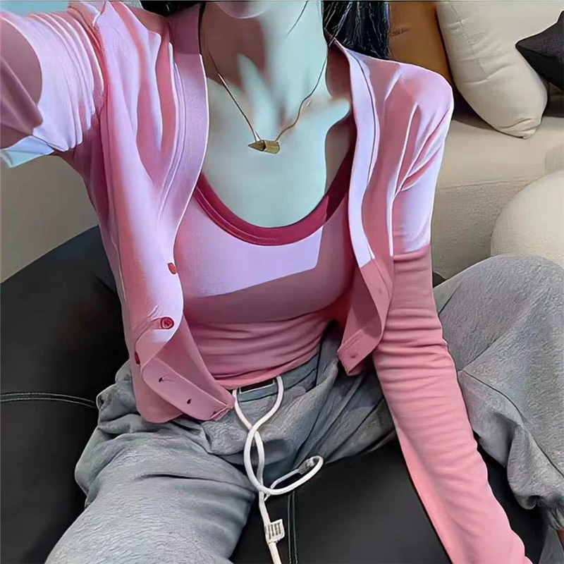 【现】蜜糖～#9885两件套显瘦网红同款修身吊带+开衫套装