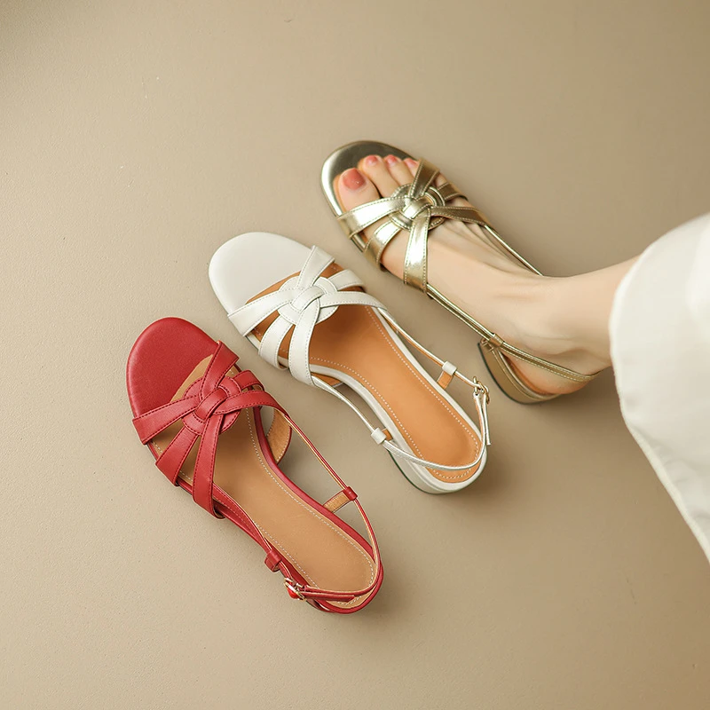 凉鞋女夏2024年新款时装时尚一字带中跟粗跟仙女风配裙子罗马女鞋