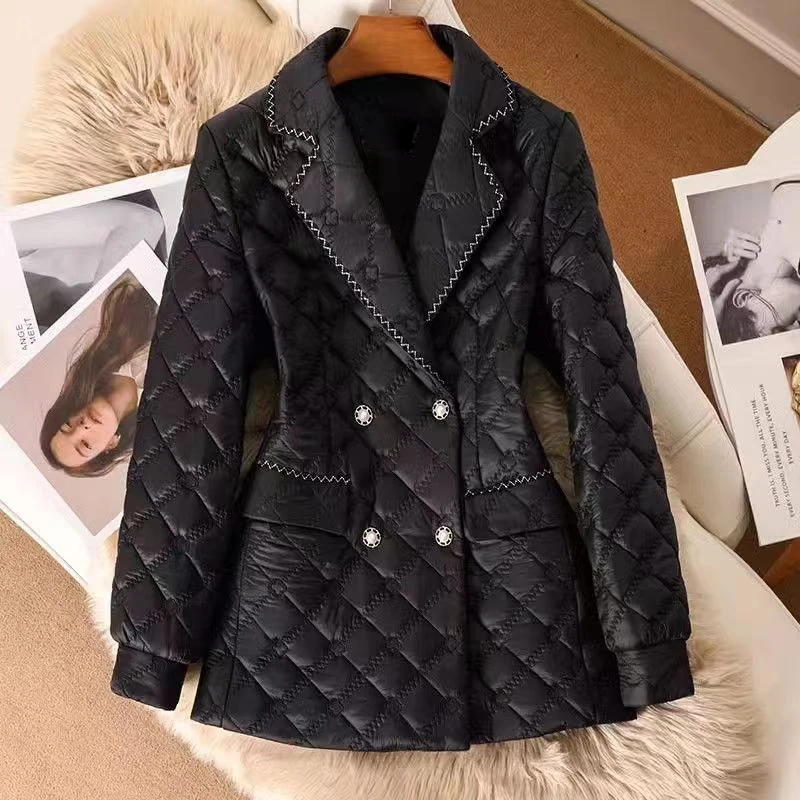 23653#加棉西装外套女显瘦棉衣冬装黑色棉袄西服短款高级感棉服