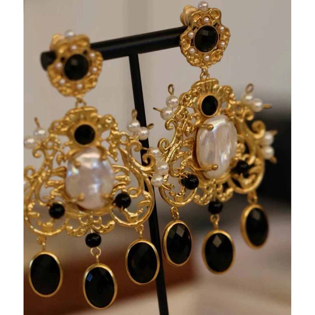 铜合金耳饰 黑金女王--法产小众气质耳夹