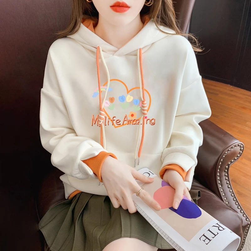 小个子假两件外套女春秋款2025新款爆款韩版宽松休闲秋冬连帽卫衣