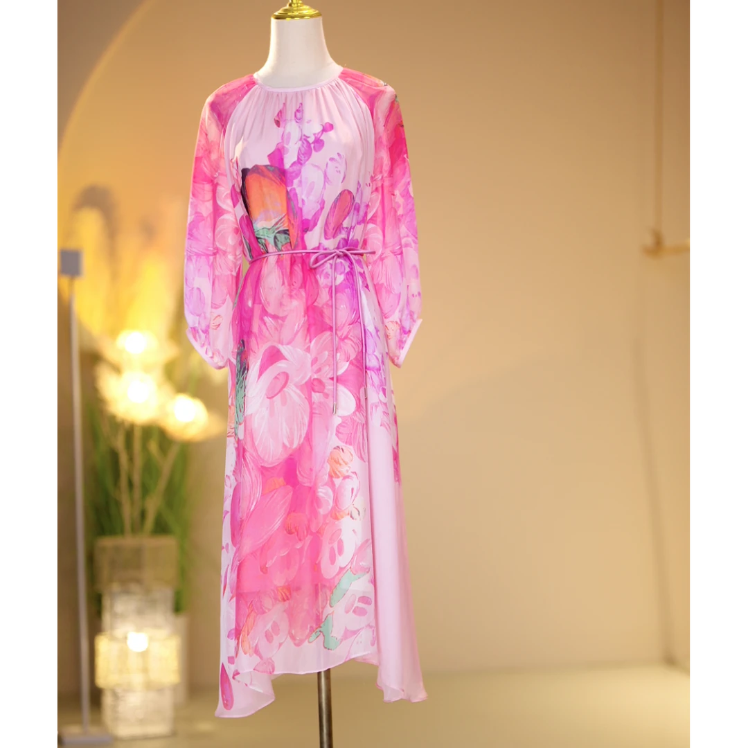 【粉红日记】桑蚕丝高定气质减龄连衣裙2403008