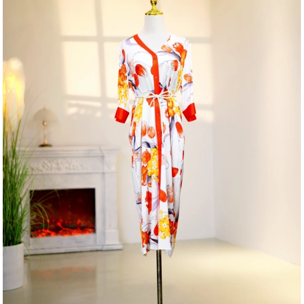 桑蚕丝高定时尚气质减龄优雅连衣裙  250034