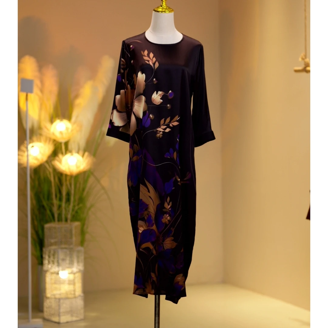 桑蚕丝高定时尚气质减龄优雅连衣裙 2410081