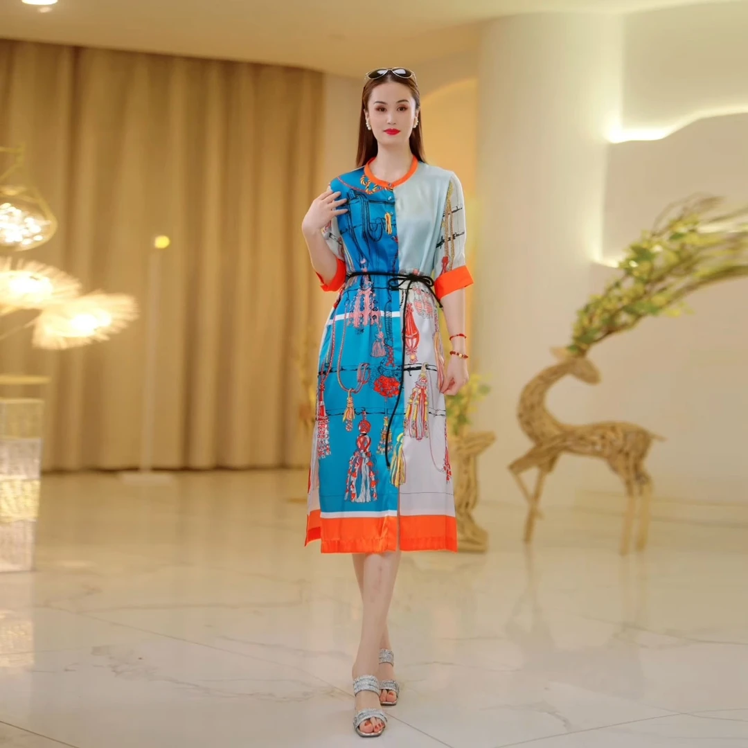 新款 高定时尚气质桑蚕丝连衣裙  23040023