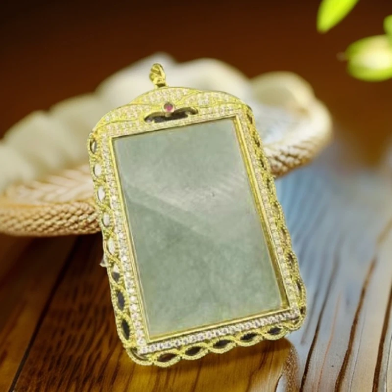 非金属珐琅吊坠 大板 翠绿色无字