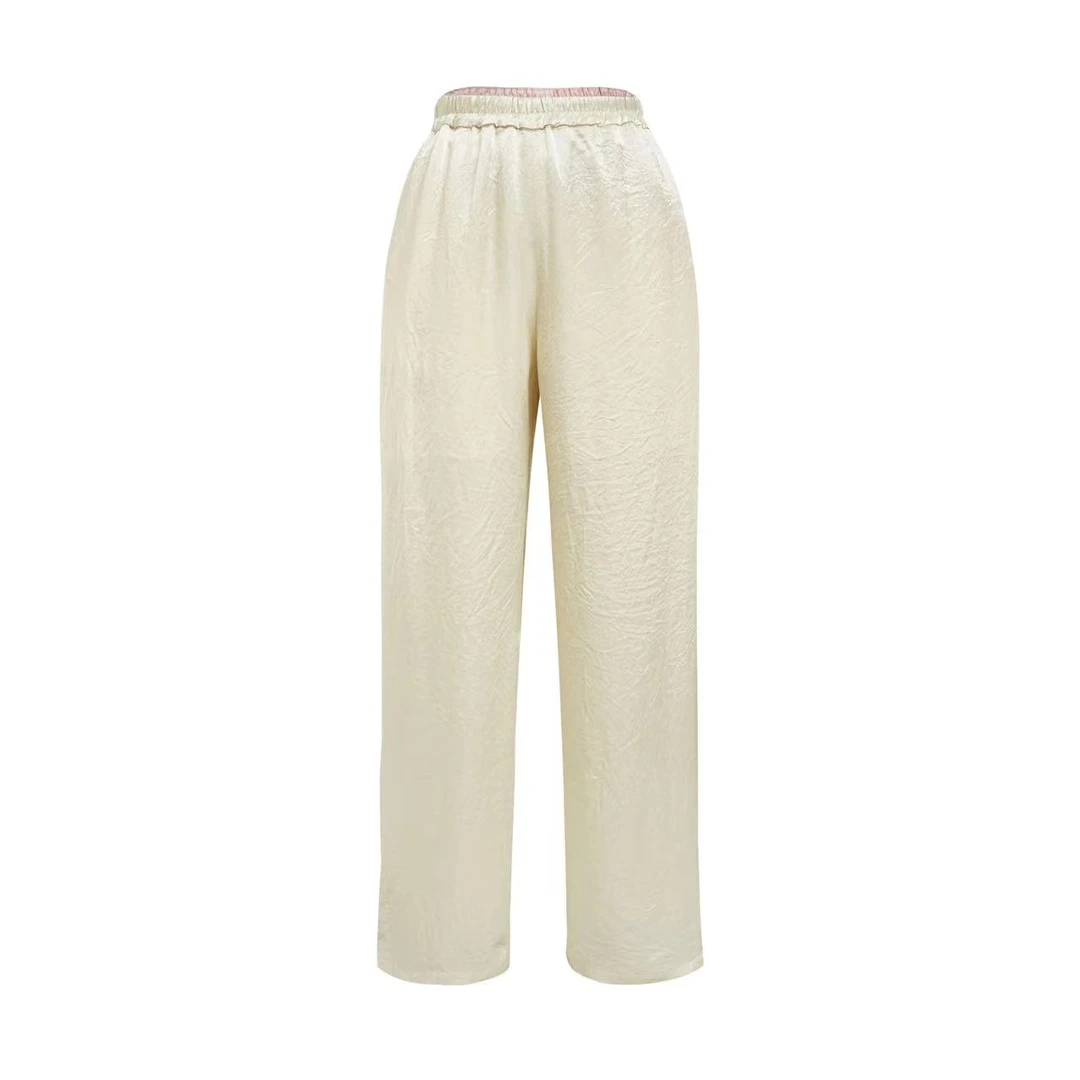 TAG&OMZO直营新款中式风松紧高腰醋酸直筒女百搭休闲裤