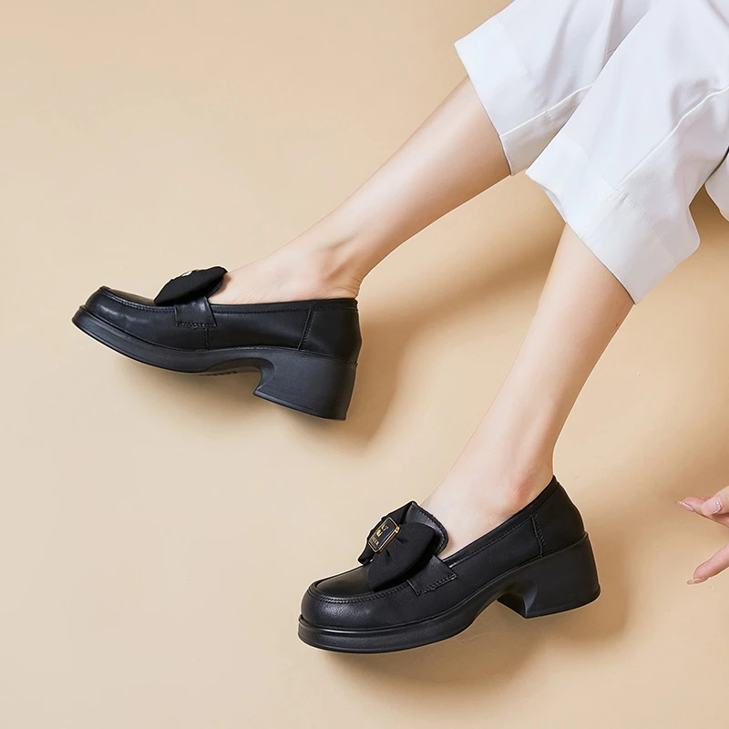 2025年秋季新款乐福鞋圆头厚底女鞋百搭增高时尚休闲单鞋女款