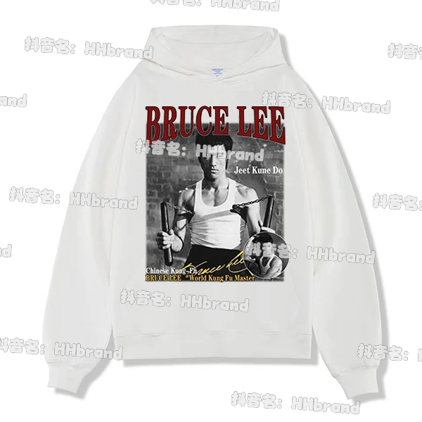 李小龙brucelee-美式街头复古小领口宽松纯棉数码直喷圆领长袖T